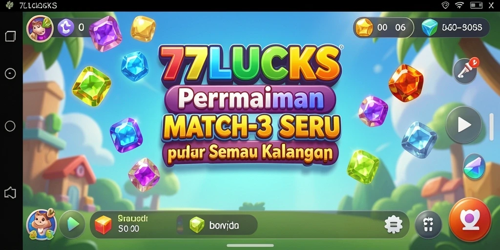 Tampilan gameplay seru dari 77LUCKS dengan berbagai tantangan Match-3.
