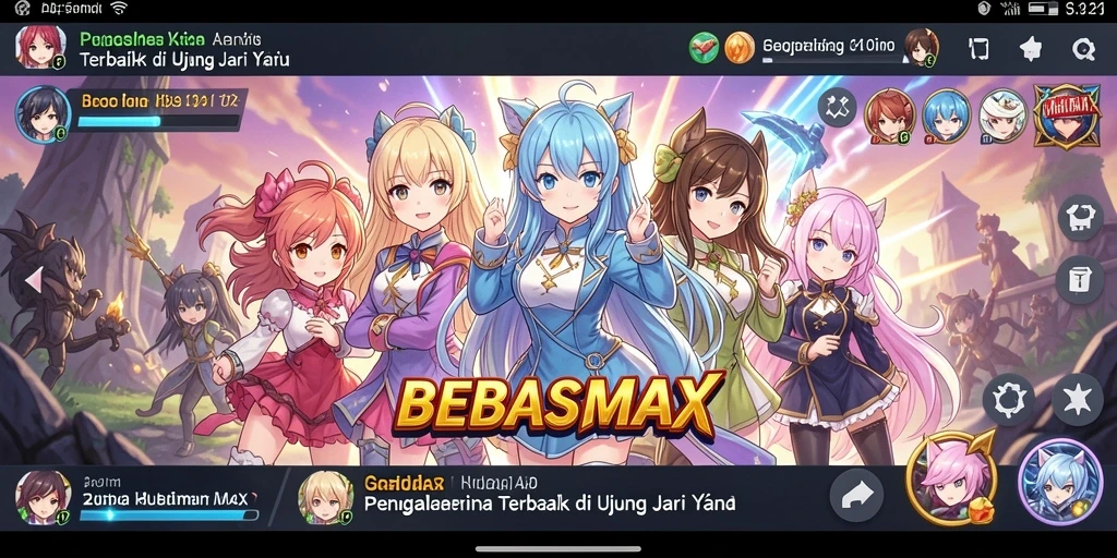 Tampilan gameplay BEBASMAX yang memukau dengan karakter anime.