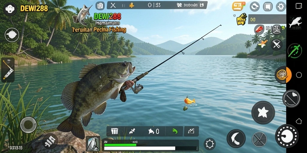 Screenshot gameplay DEWI288 menampilkan aksi memancing seru dan indah.