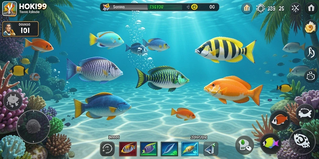 Screenshot HOKI99 memperlihatkan aksi menembak ikan yang seru.