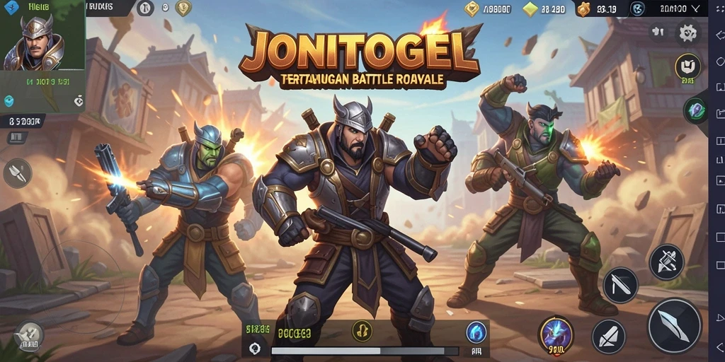 Tampilan gameplay seru di JONITOGEL dengan aksi Battle Royale.