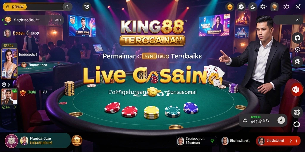 Screenshot gameplay KING88 menunjukkan dealer langsung dalam aksi kasino.