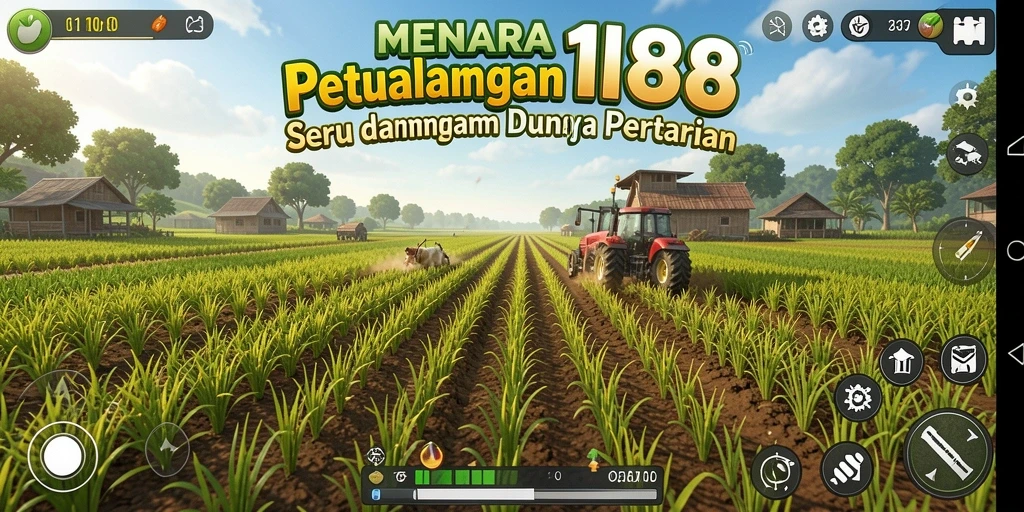 Screenshot MENARA188 menampilkan aktivitas bertani yang menarik dan interaksi sosial.