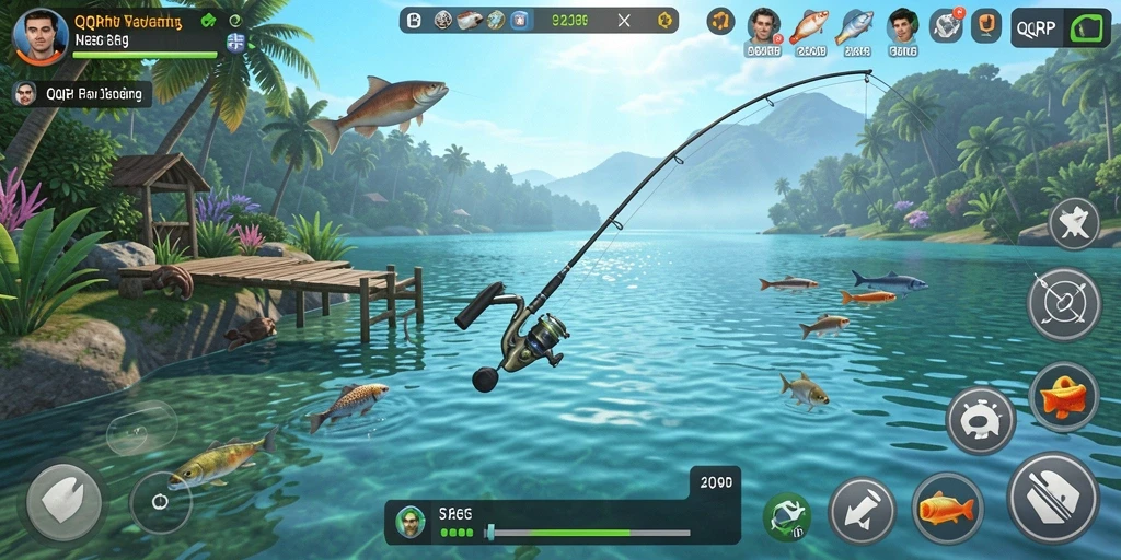 Tampilan gameplay <strong>QQRP</strong> yang menakjubkan saat menangkap ikan.