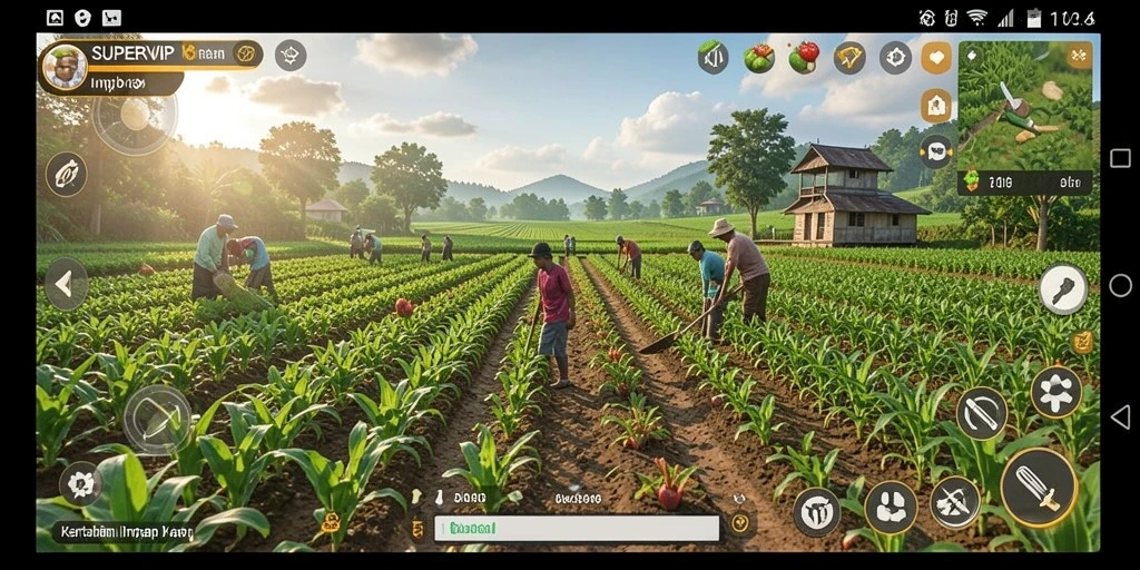 Tampilan gameplay menarik dengan ladang yang luas dan berwarna-warni.