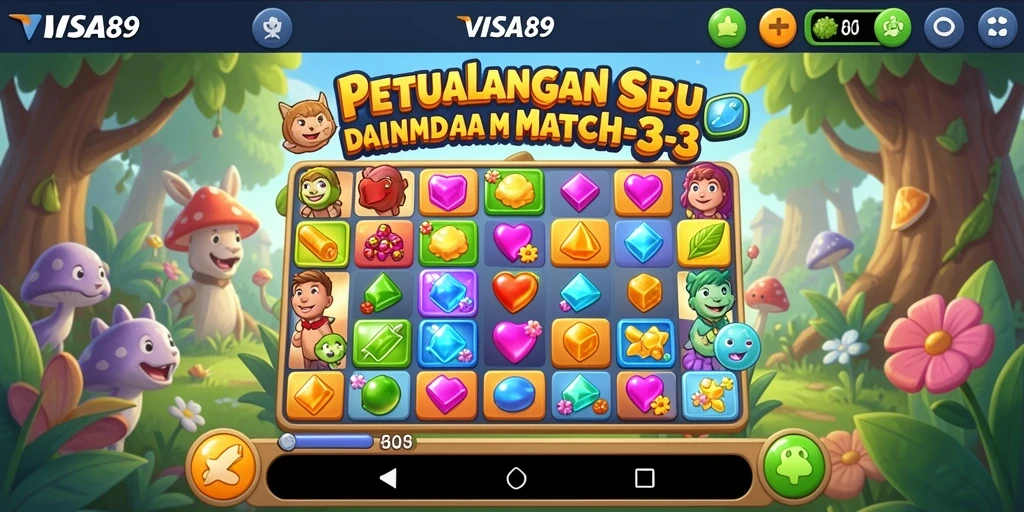 Tampilan menarik dari gameplay Match-3 di VISA89.